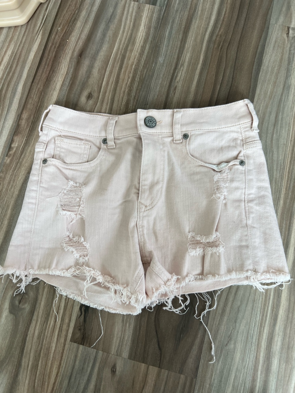 Express Light Pink Distressed Denim Shorts